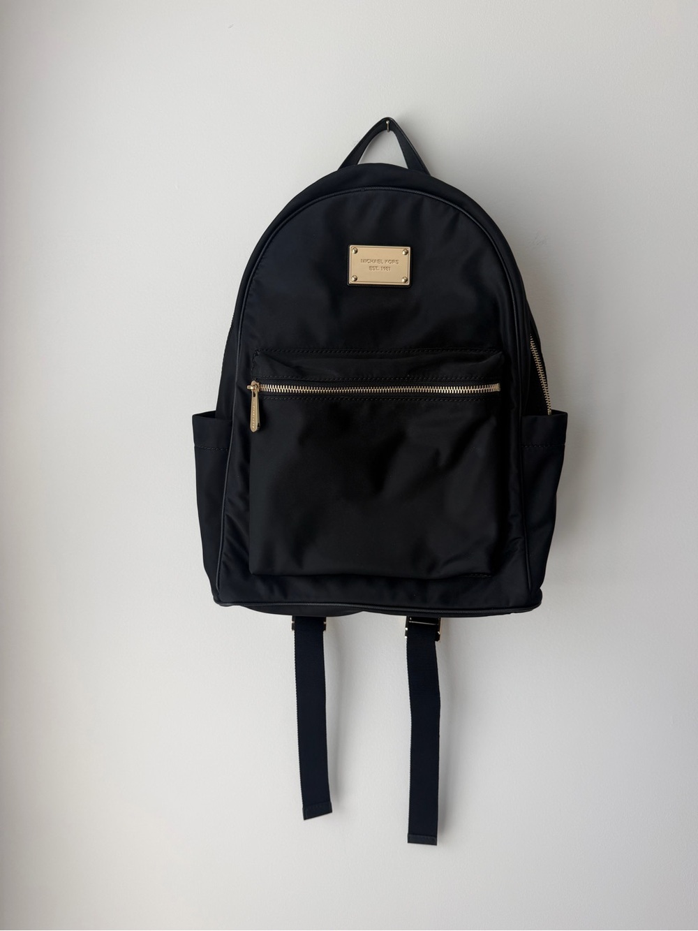 Michael Kors Black Nylon Backpack with Gold Plate